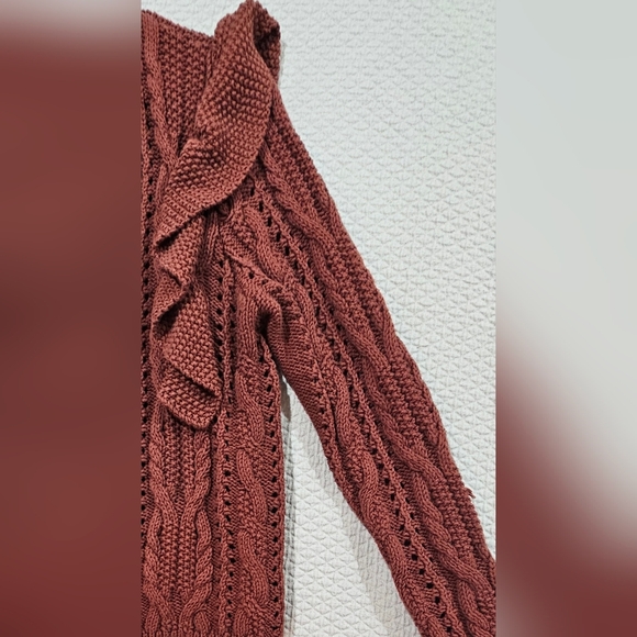 Universal Thread‎ Rust Color Open Ruffle Front Knit Cardigan Sweater Size M - Picture 3 of 5